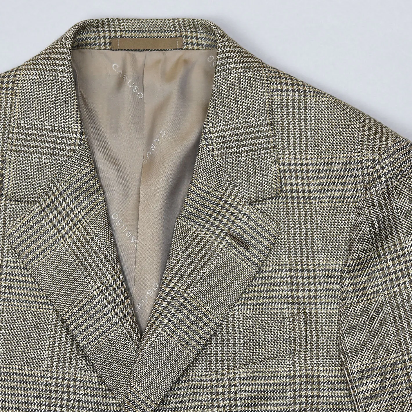 Beige Checked Wool Linen Cotton Silk Blazer