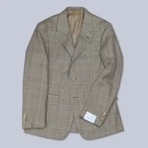 Beige Checked Wool Linen Cotton Silk Blazer