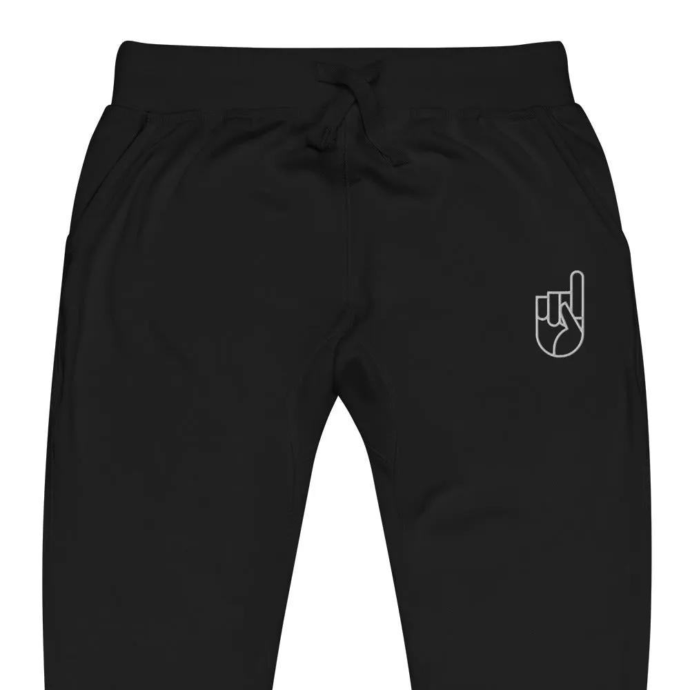 Black and White Embroidered Fleece Pants (Unisex)