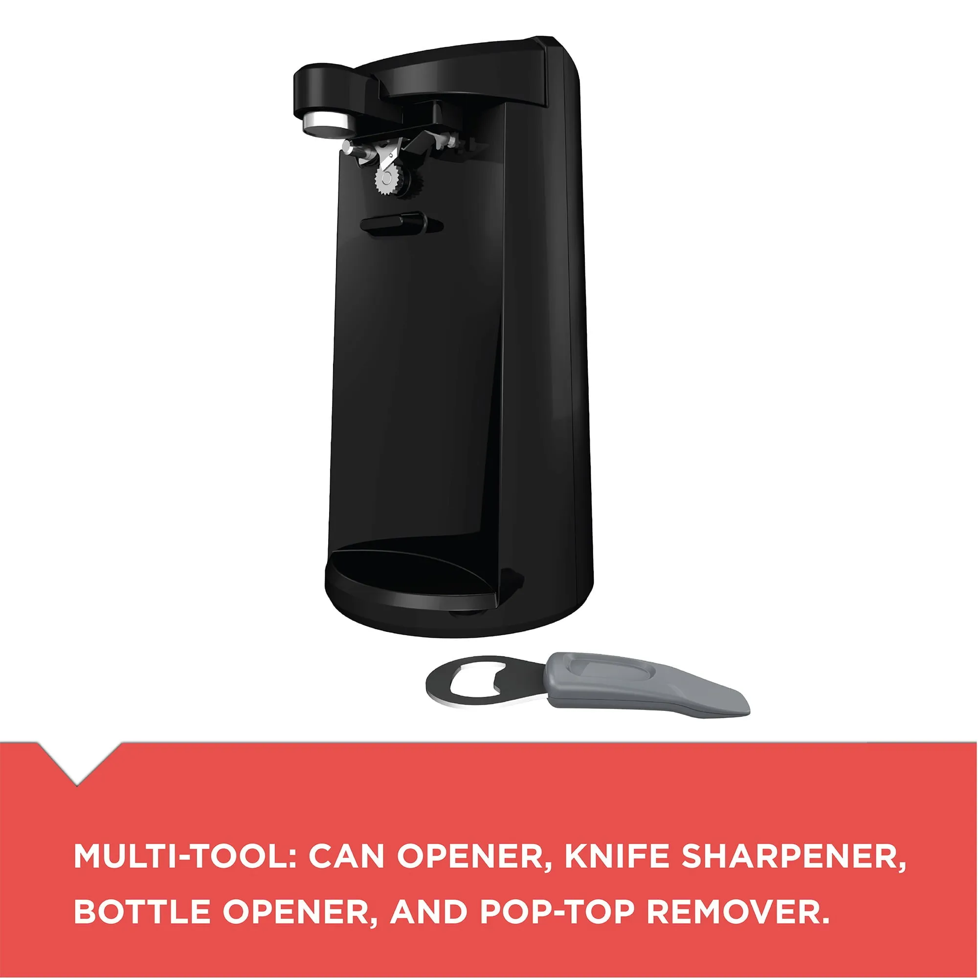 BLACK DECKER Easy Cut Extra-Tall Can Opener W/ Sharpener And Bottle Opener Black