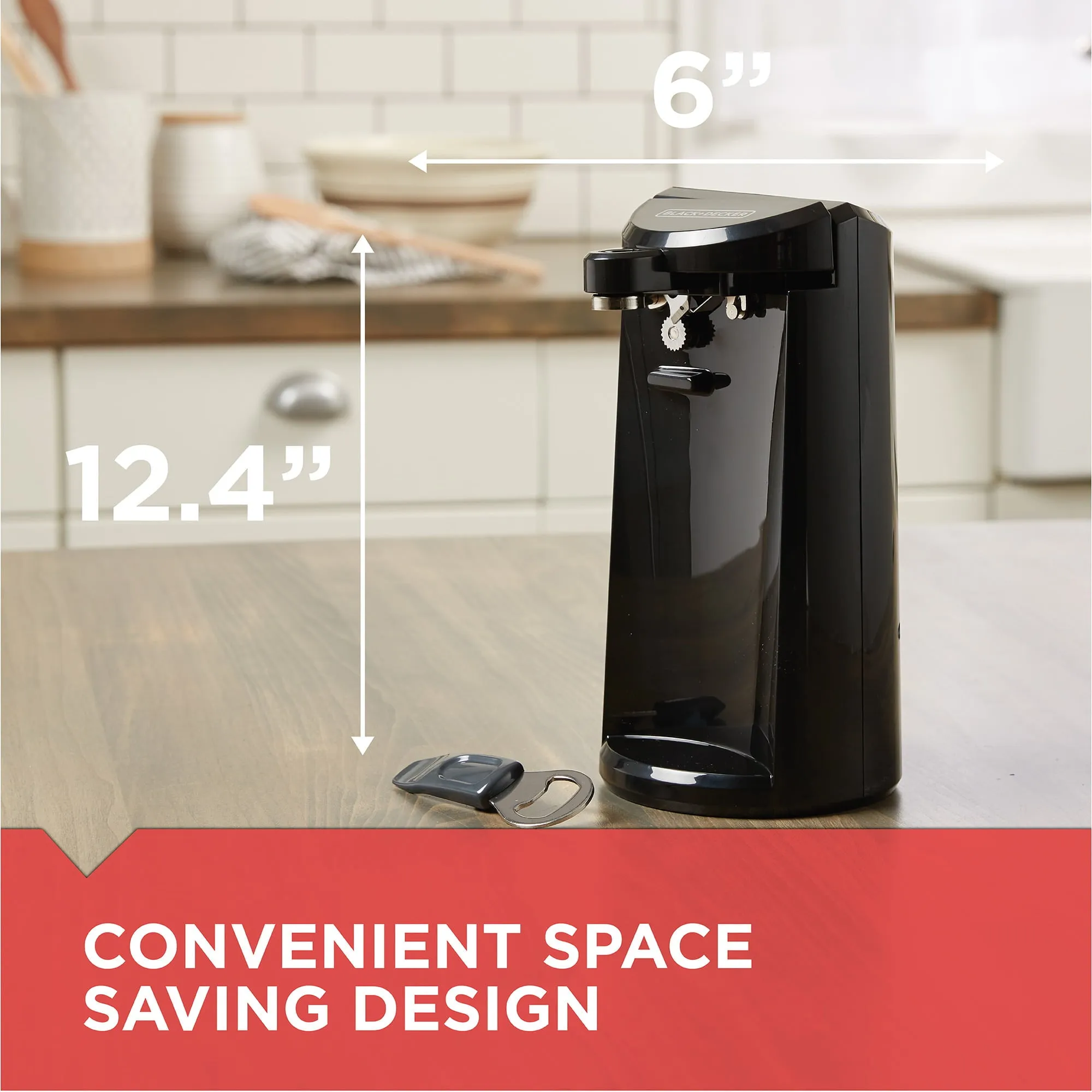 BLACK DECKER Easy Cut Extra-Tall Can Opener W/ Sharpener And Bottle Opener Black