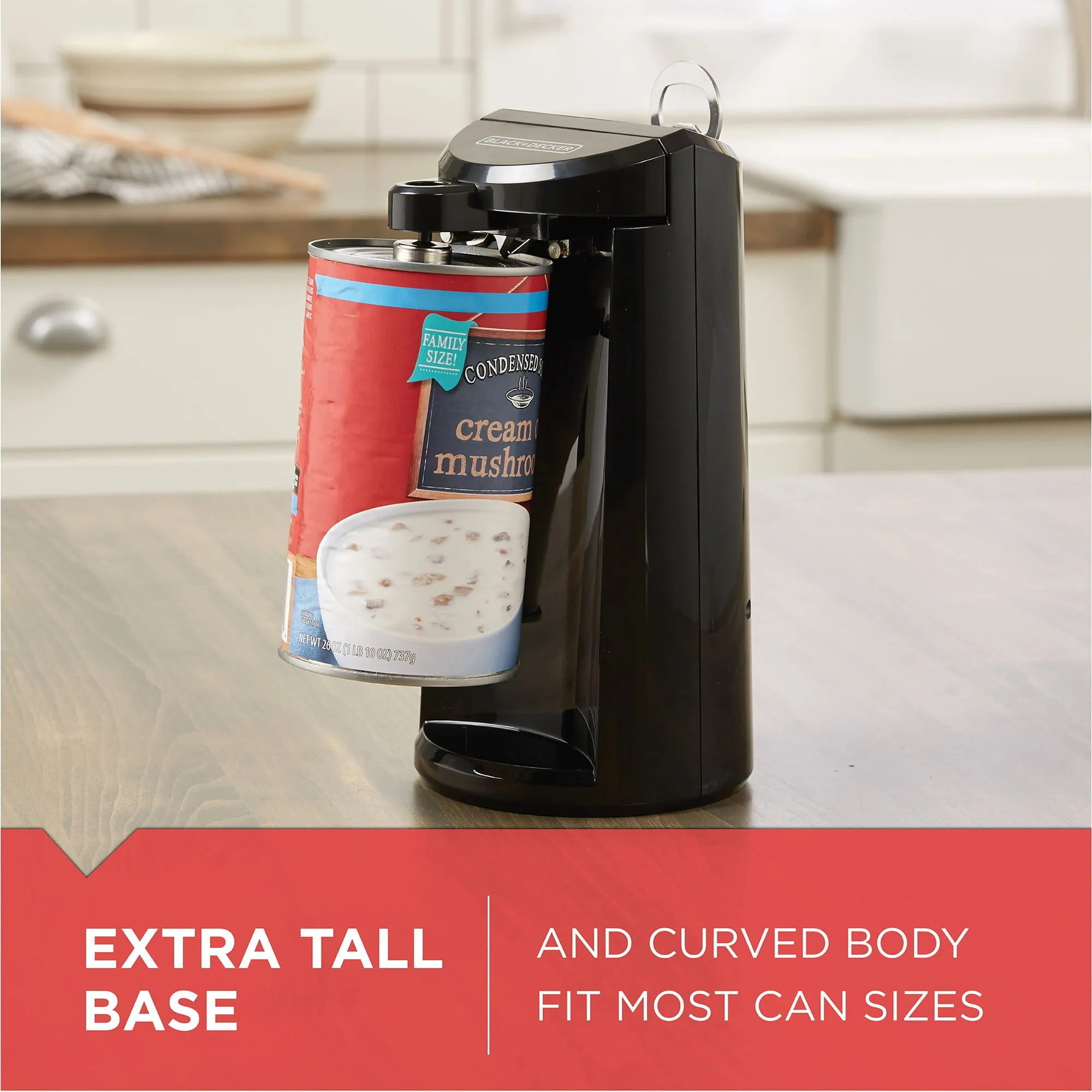 BLACK DECKER Easy Cut Extra-Tall Can Opener W/ Sharpener And Bottle Opener Black