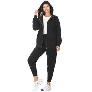 BLACK FRENCH TERRY RAGLAN SLV ZIPPER JACKET & JOGGER SET