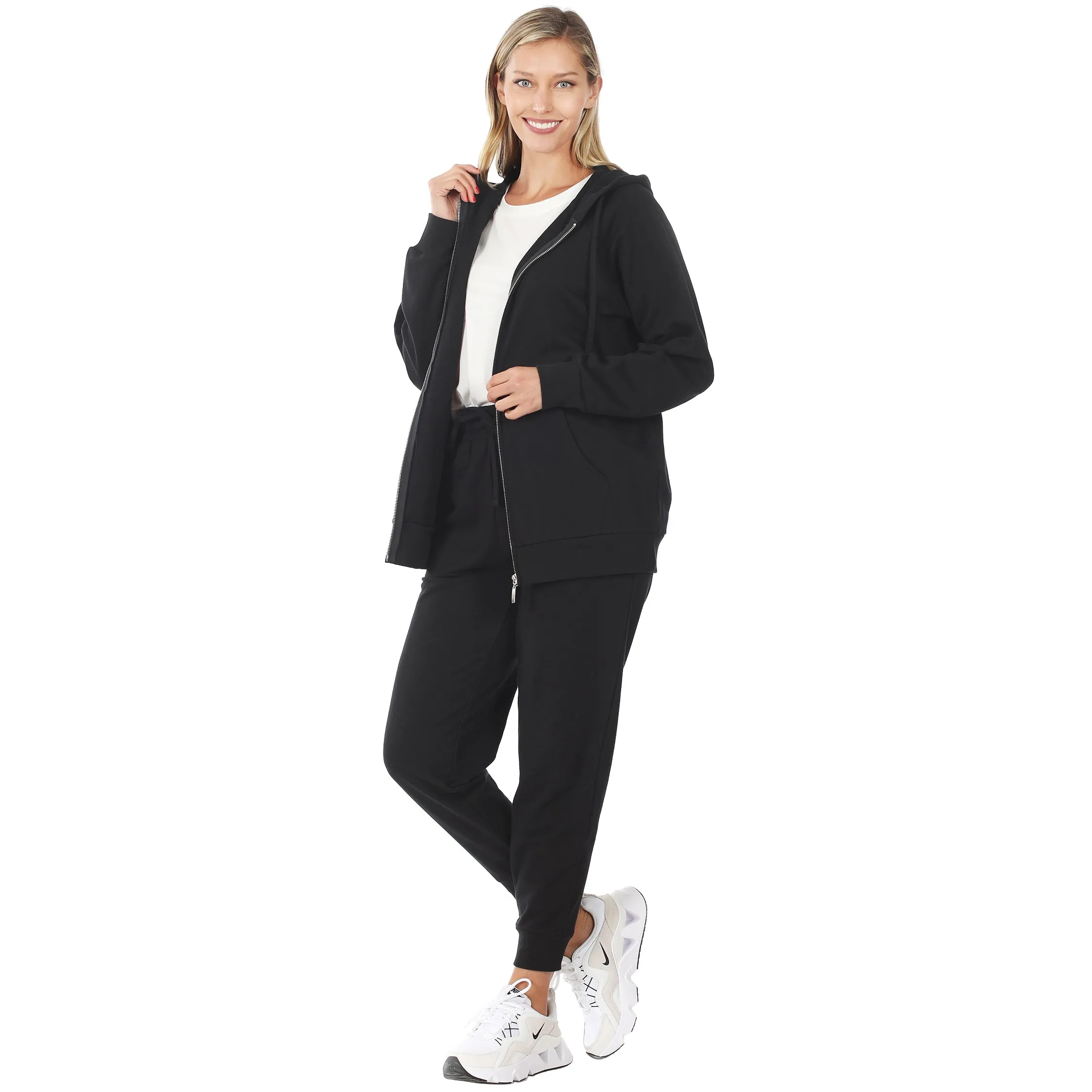 BLACK FRENCH TERRY RAGLAN SLV ZIPPER JACKET & JOGGER SET