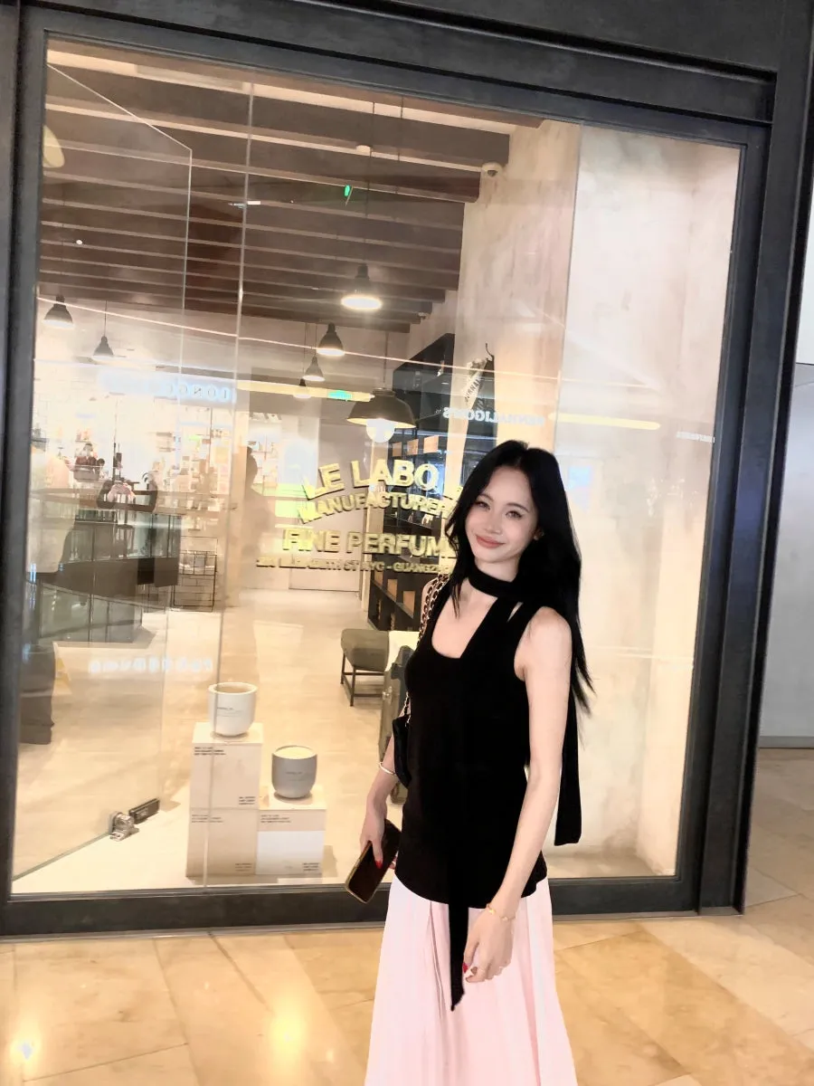 Black Vest with A-Line Skirt