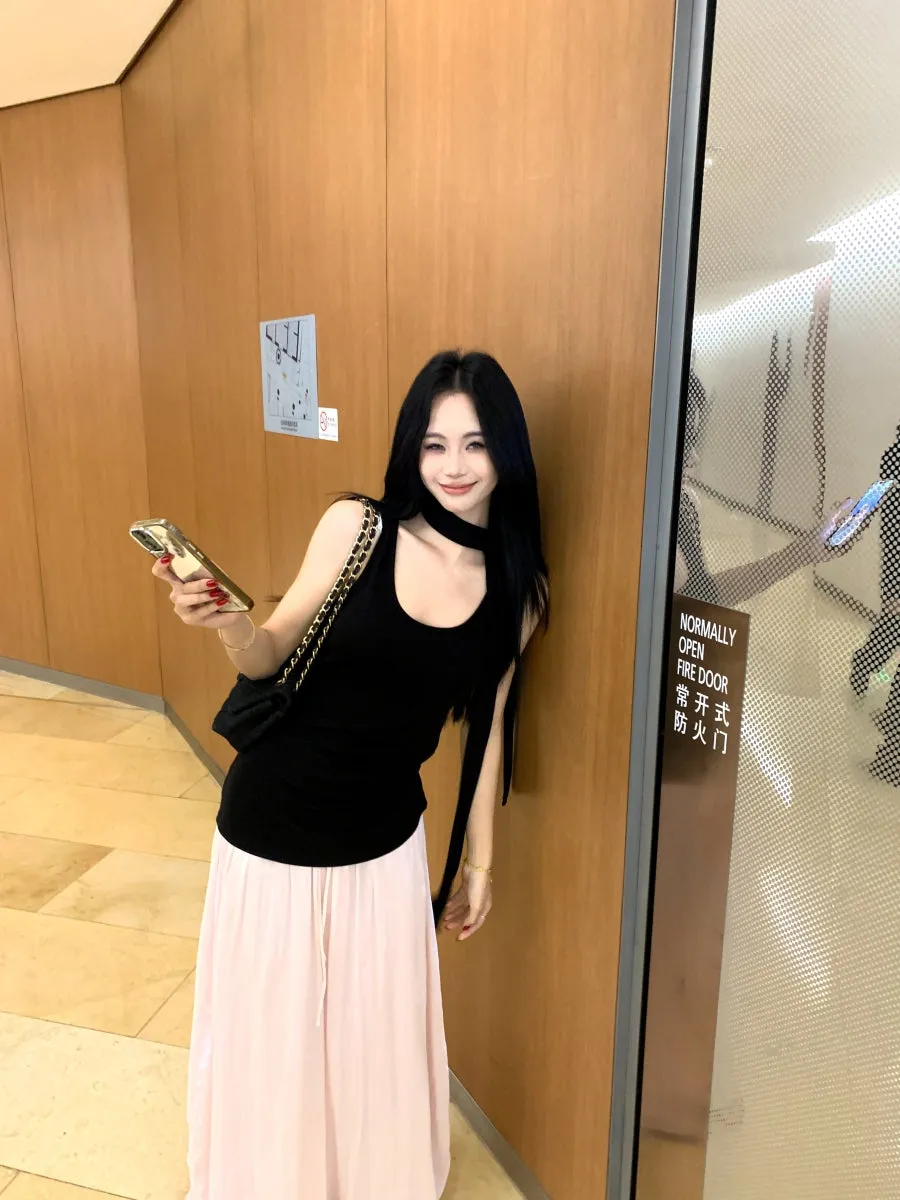 Black Vest with A-Line Skirt