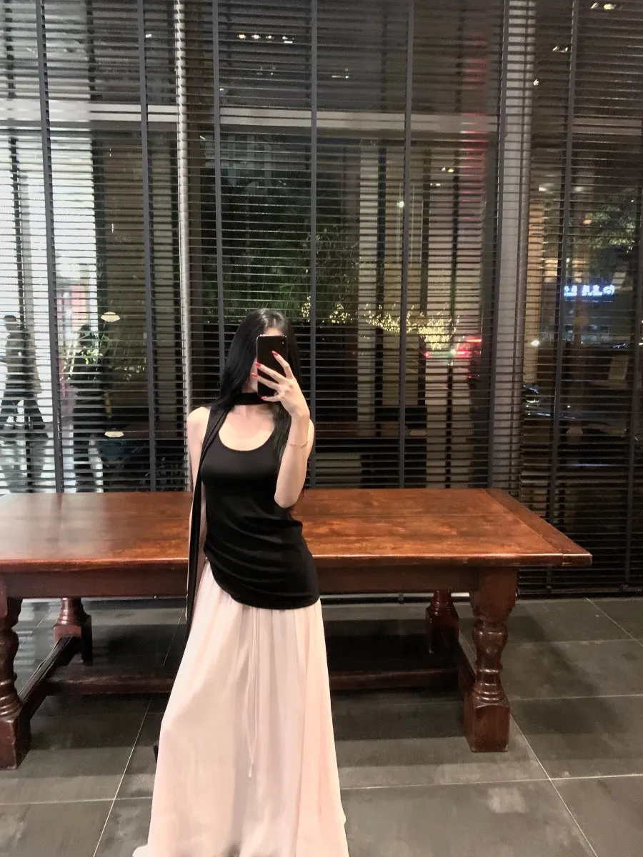 Black Vest with A-Line Skirt