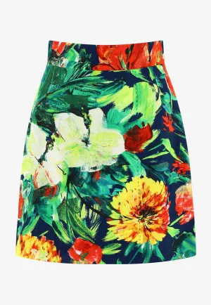 Bloom Print Brocade Mini Skirt