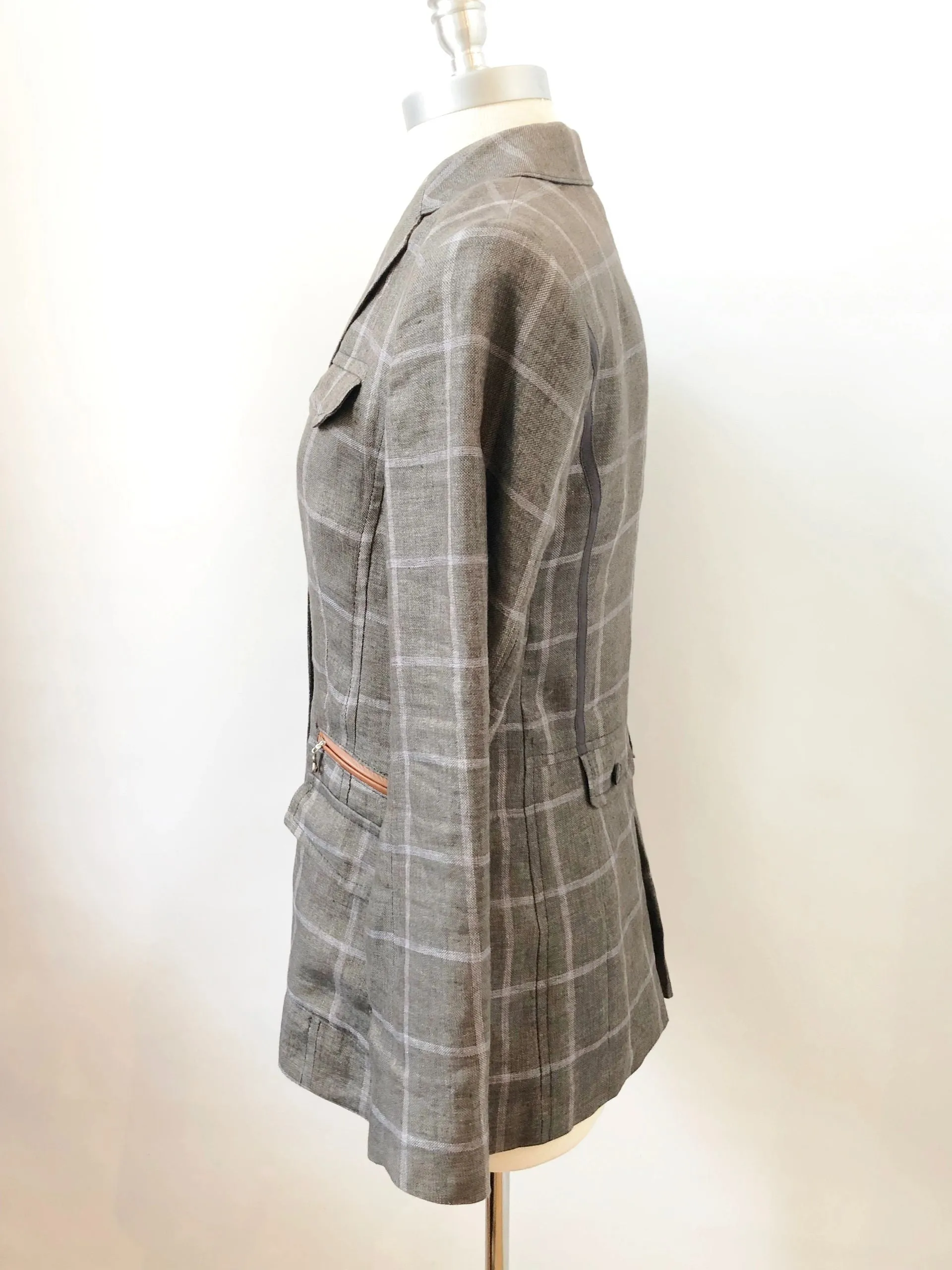 Bogner Linen Blazer With Leather Trim Size 6