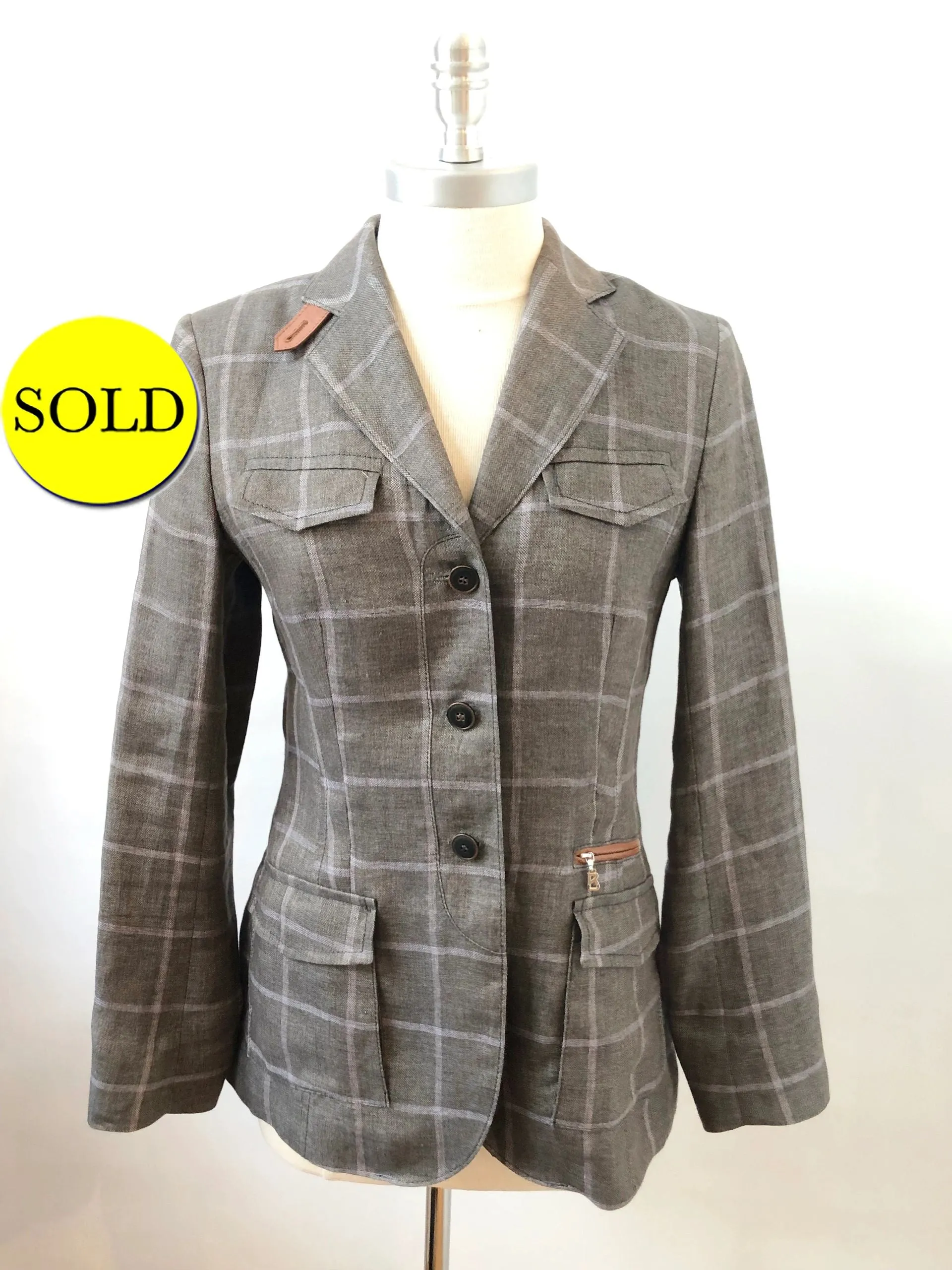 Bogner Linen Blazer With Leather Trim Size 6