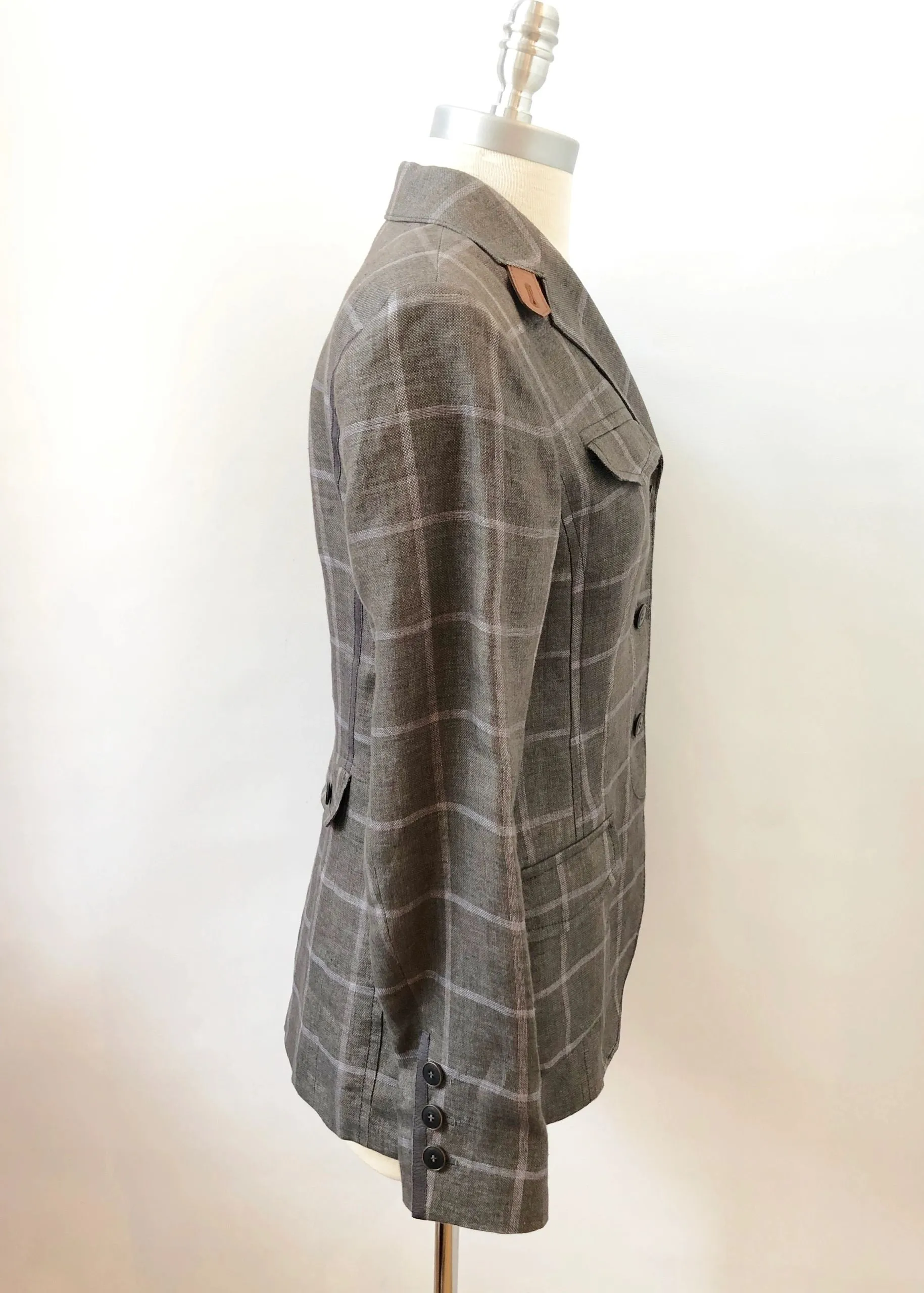 Bogner Linen Blazer With Leather Trim Size 6