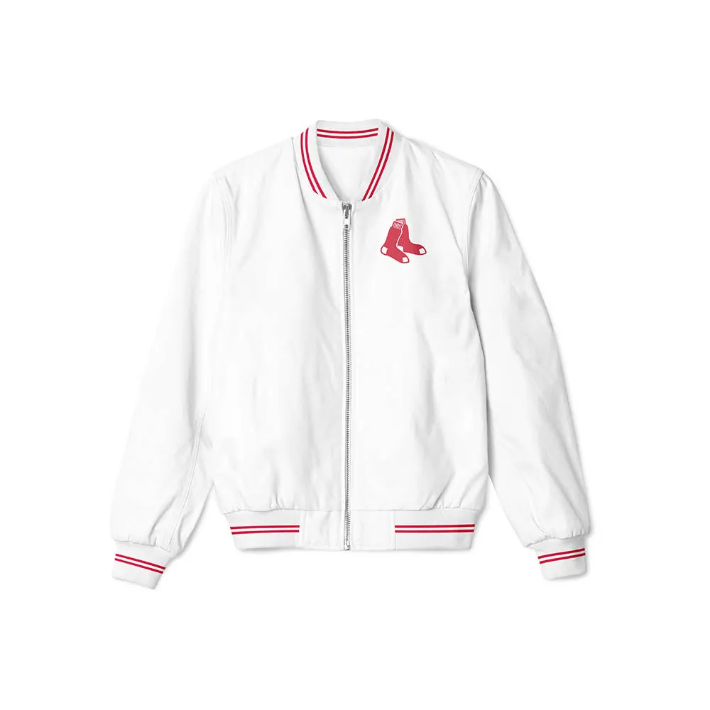 Boston Red Sox White Bomber Jacket – Classic Lightweight Outerwear with Iconic Team Logo