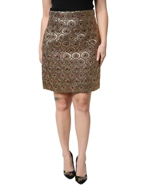 Brown Polyester Brocade A-line Mini Skirt