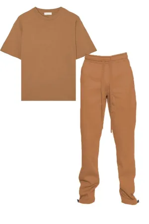 Brown Tshirt Ankle Toggle Sweatpants Set