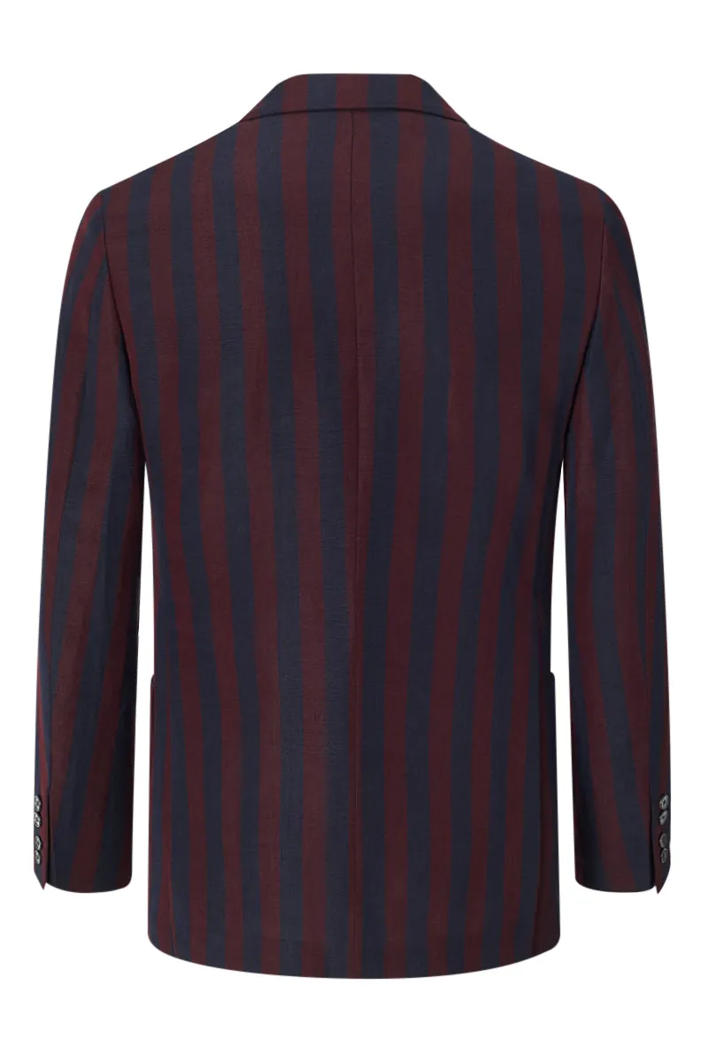 Burgundy & Navy Stripe Single Breasted Jacket