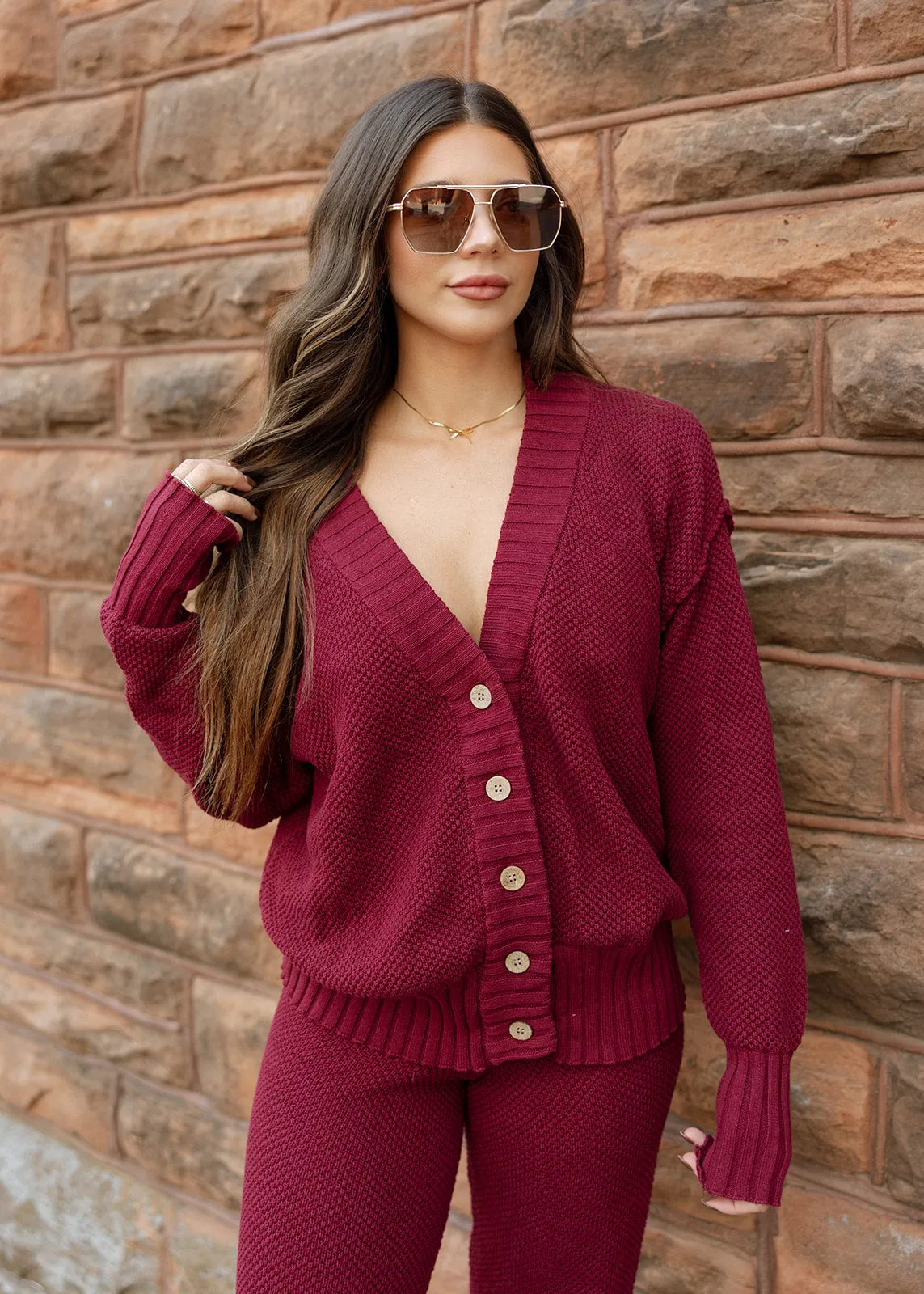Cabin Fever Burgundy Cardigan & Jogger Set