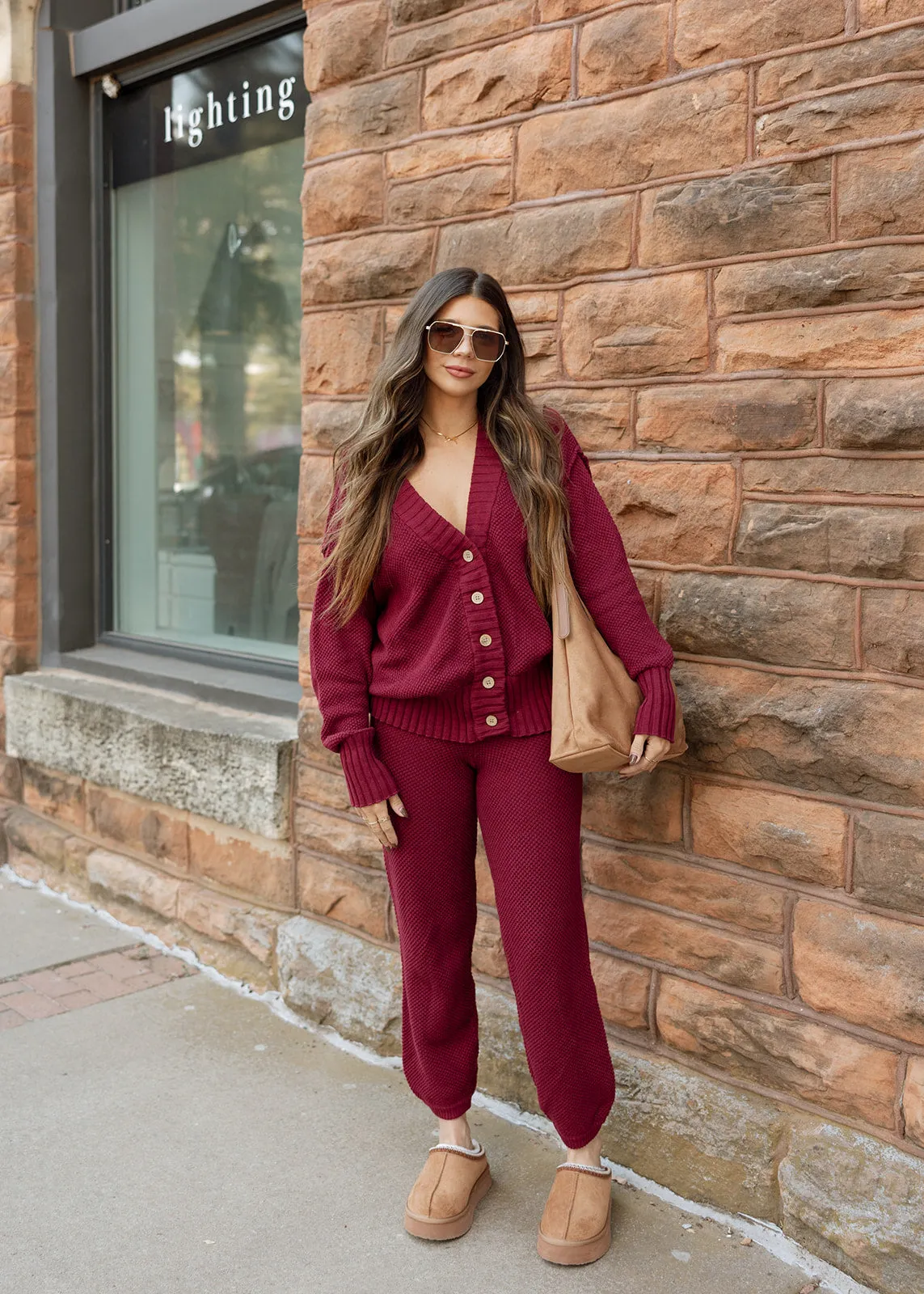 Cabin Fever Burgundy Cardigan & Jogger Set