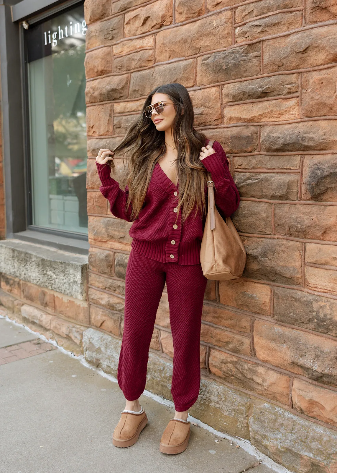 Cabin Fever Burgundy Cardigan & Jogger Set