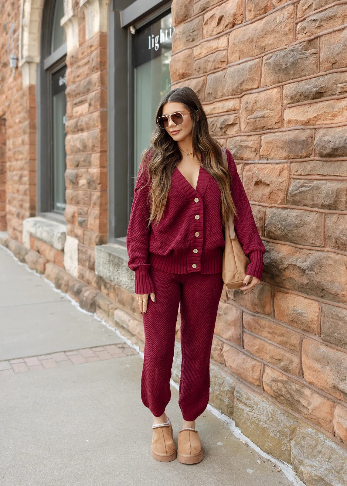 Cabin Fever Burgundy Cardigan & Jogger Set