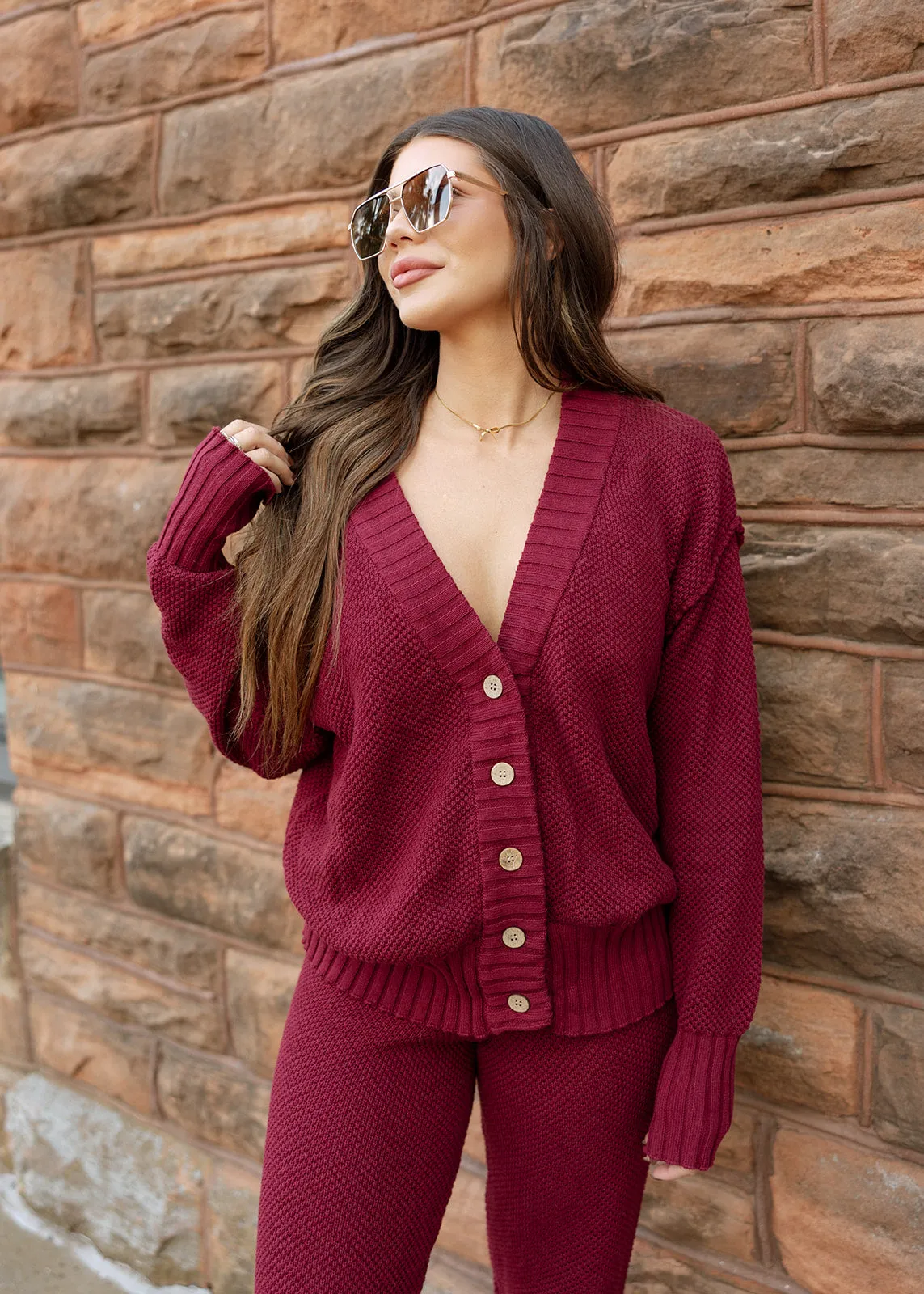 Cabin Fever Burgundy Cardigan & Jogger Set