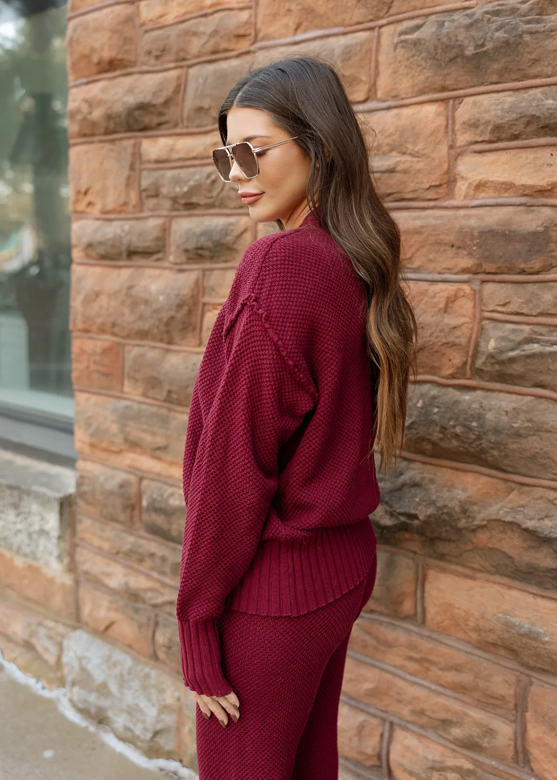 Cabin Fever Burgundy Cardigan & Jogger Set