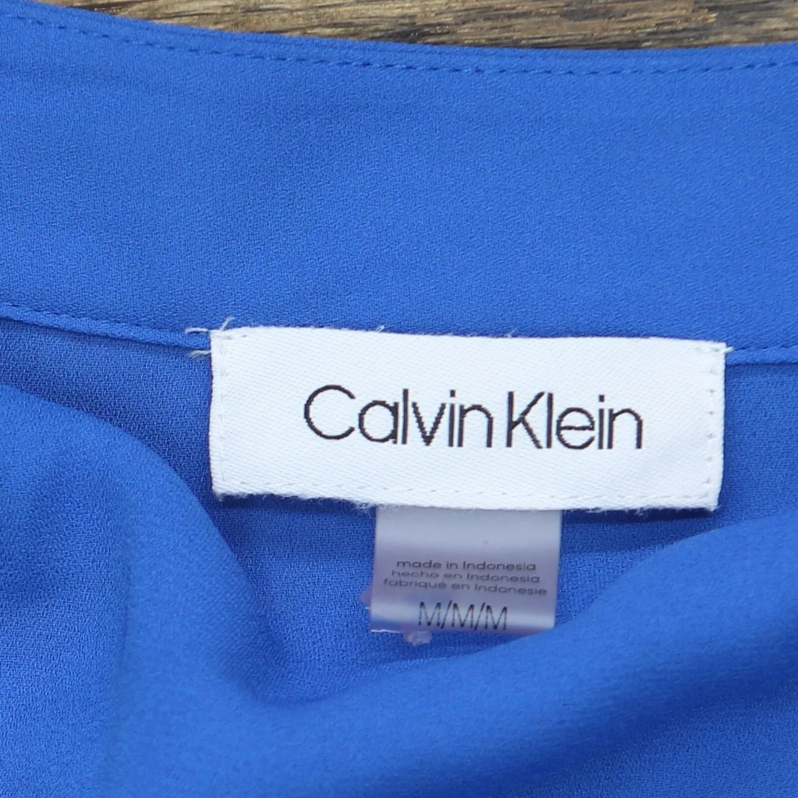 Calvin Klein Womens Pipe Trim Sleeveless Woven Blouse Shirt Top Royal Blue M