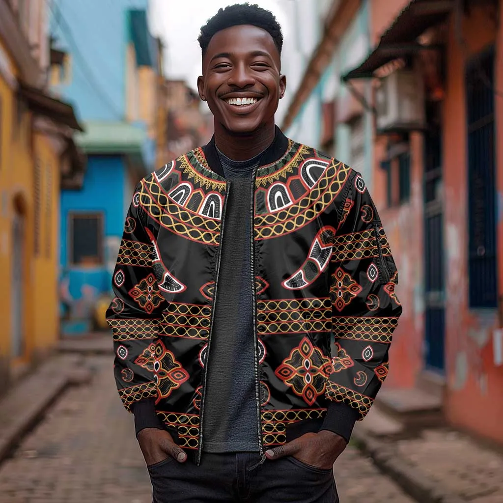 Cameroon Traditional Toghu Pattern Sleeve Zip Bomber Jacket LT15