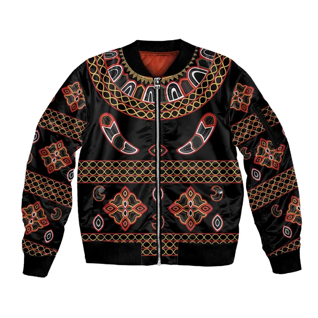 Cameroon Traditional Toghu Pattern Sleeve Zip Bomber Jacket LT15