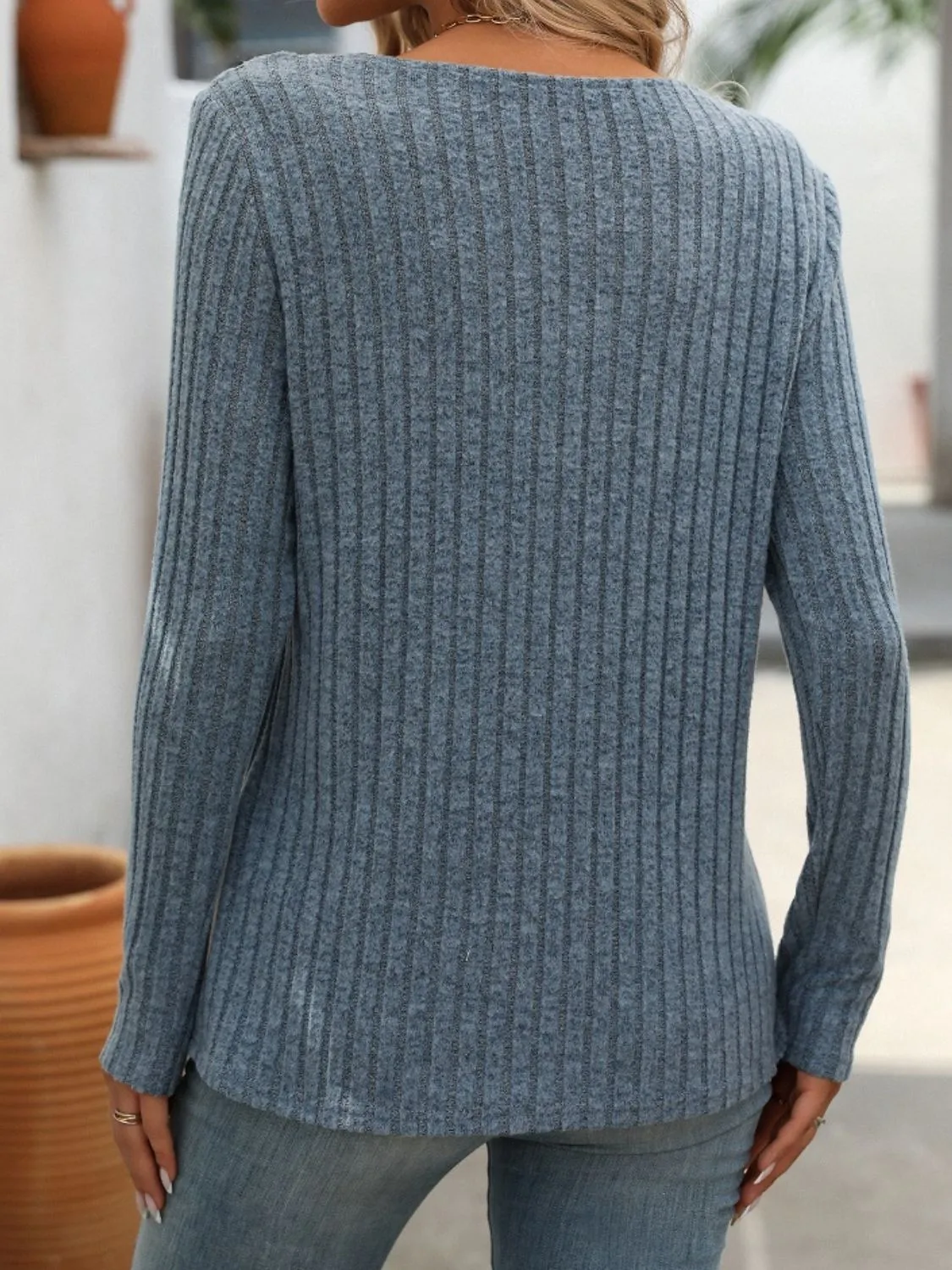 Chrissy Ribbed V-Neck Long Sleeve T-Shirt