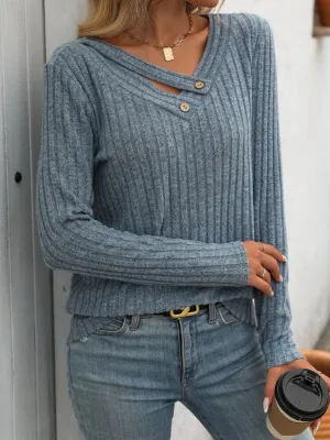 Chrissy Ribbed V-Neck Long Sleeve T-Shirt