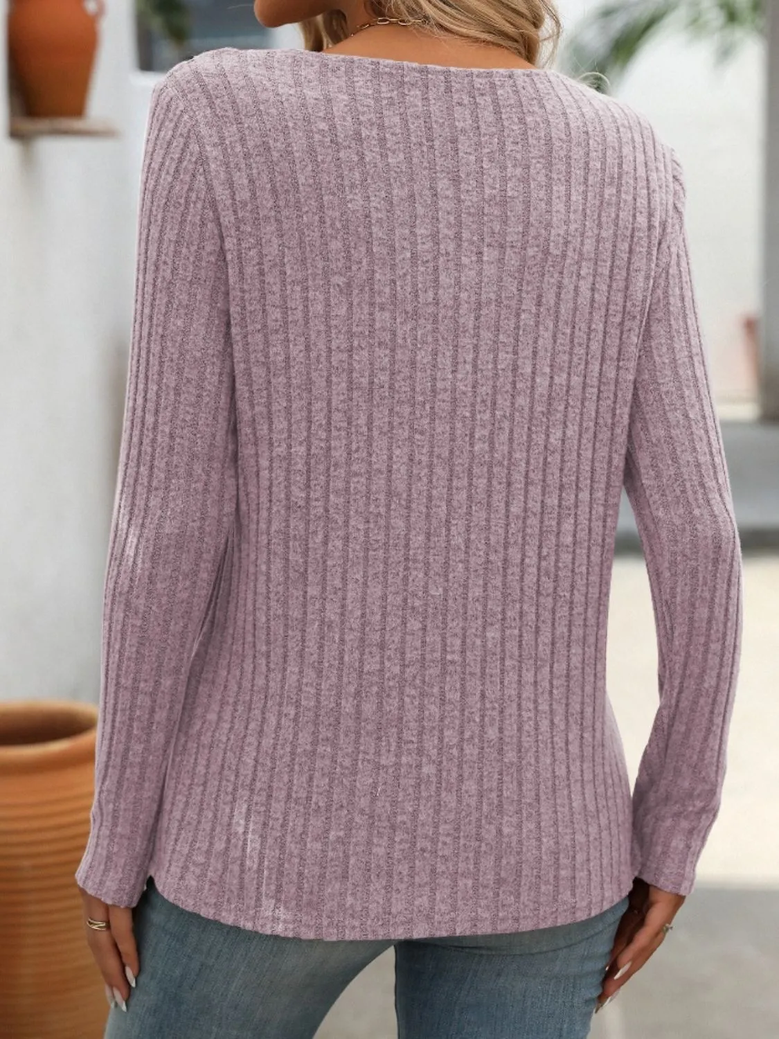 Chrissy Ribbed V-Neck Long Sleeve T-Shirt