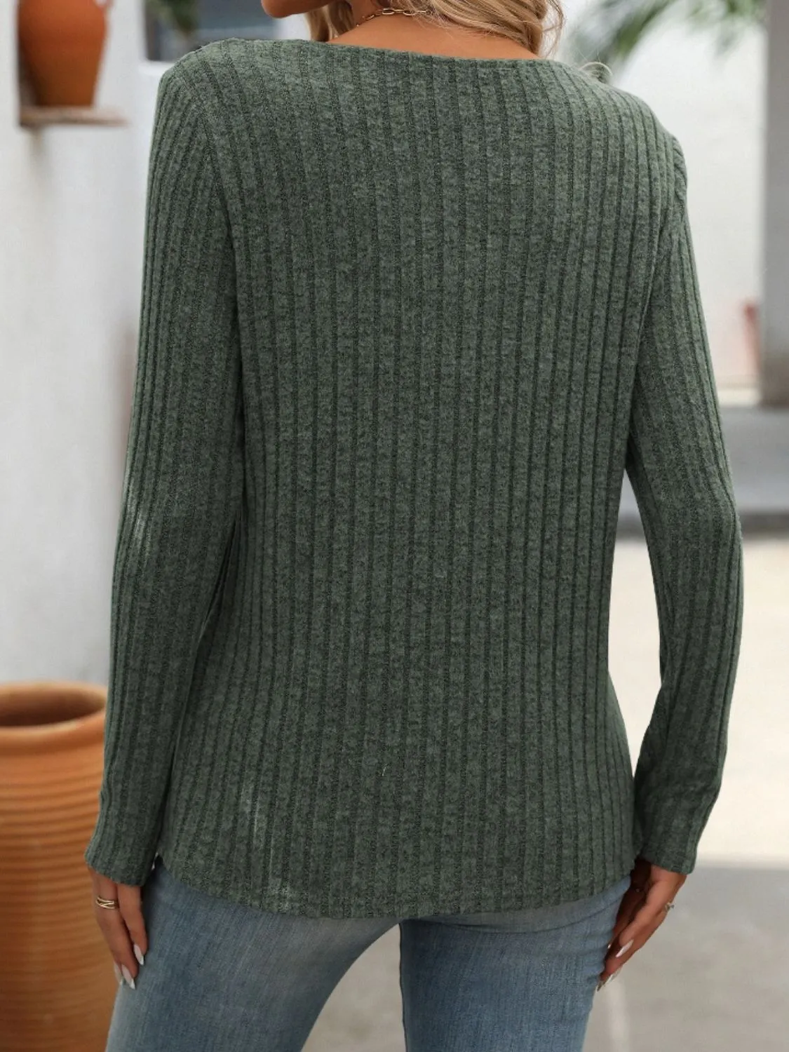 Chrissy Ribbed V-Neck Long Sleeve T-Shirt