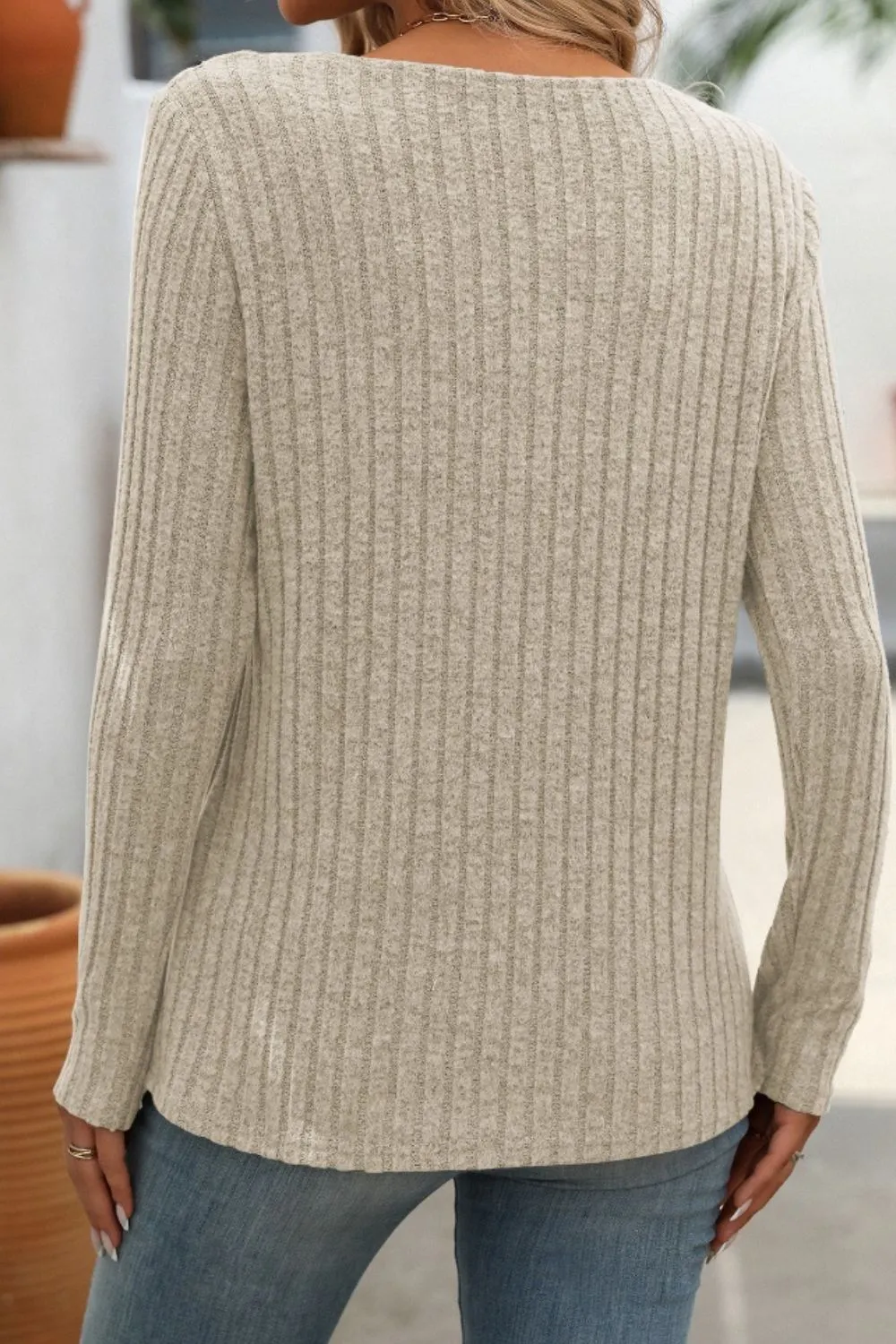 Chrissy Ribbed V-Neck Long Sleeve T-Shirt