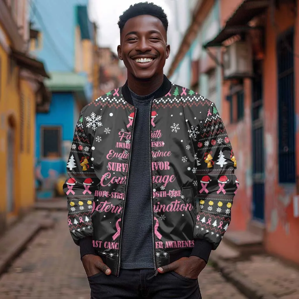 Christmas Tree Breast Cancer Afro Bomber Jacket Survivor African DT03