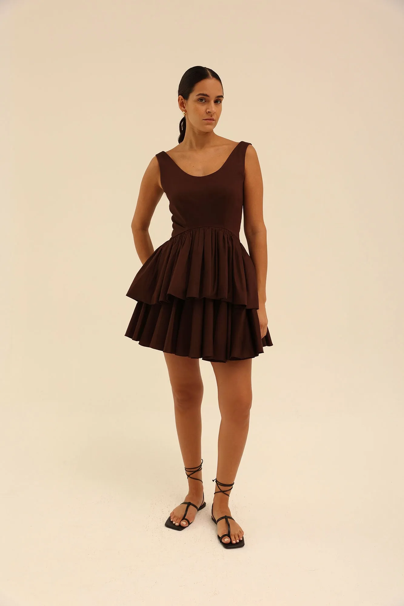 Circle Mini Skirt in Brown
