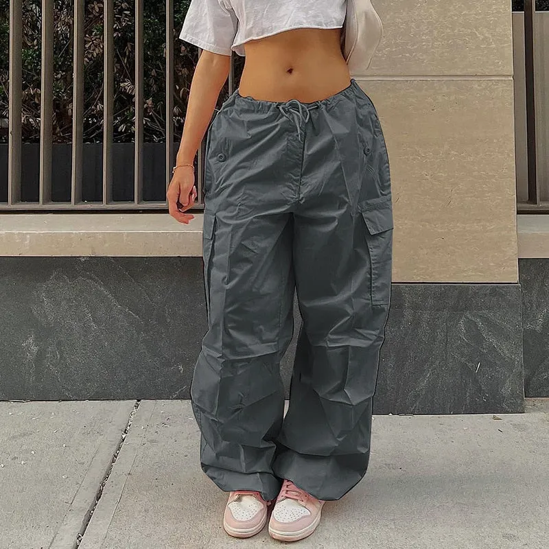 CityHottie - Y2K Clothing Oversized Plus Size Low Waist Parachute Loose Baggy Sweatpants Trousers Women Jogger Cargo Pants Streetwear Outfits