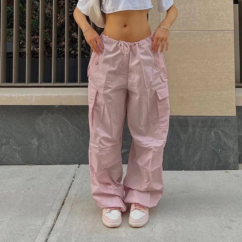 CityHottie - Y2K Clothing Oversized Plus Size Low Waist Parachute Loose Baggy Sweatpants Trousers Women Jogger Cargo Pants Streetwear Outfits