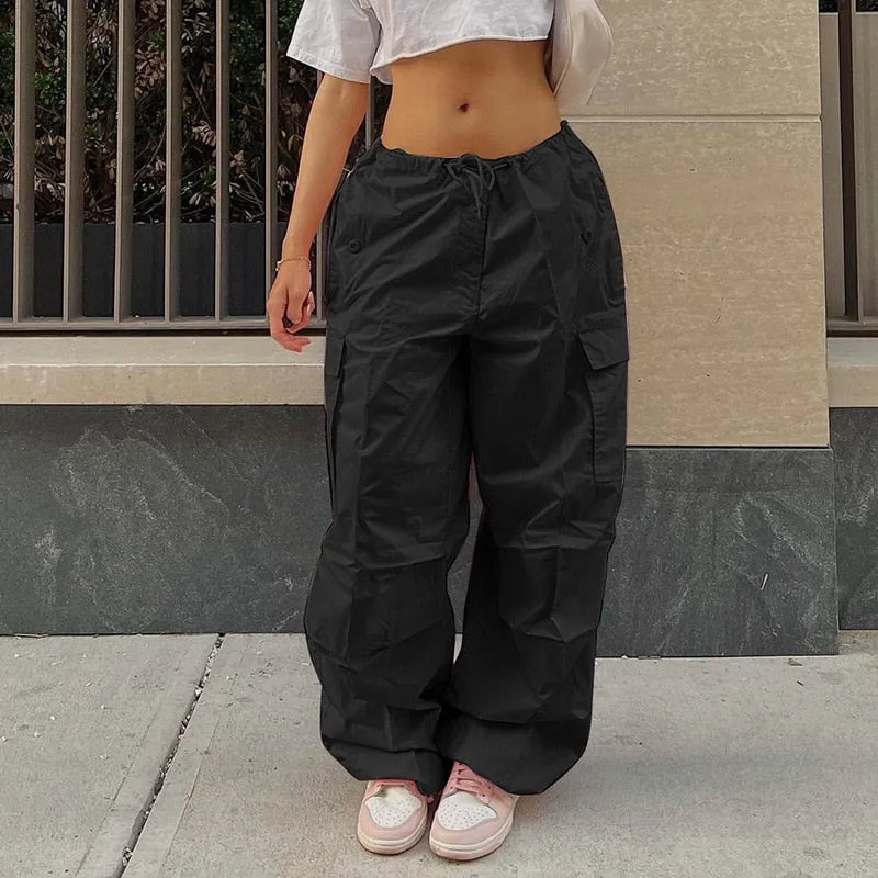 CityHottie - Y2K Clothing Oversized Plus Size Low Waist Parachute Loose Baggy Sweatpants Trousers Women Jogger Cargo Pants Streetwear Outfits