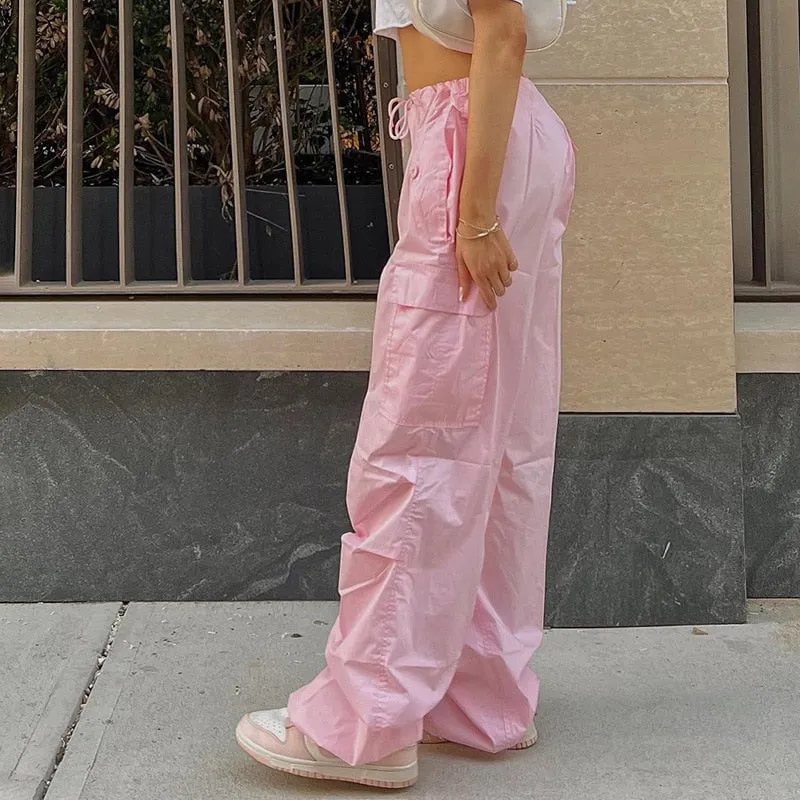 CityHottie - Y2K Clothing Oversized Plus Size Low Waist Parachute Loose Baggy Sweatpants Trousers Women Jogger Cargo Pants Streetwear Outfits