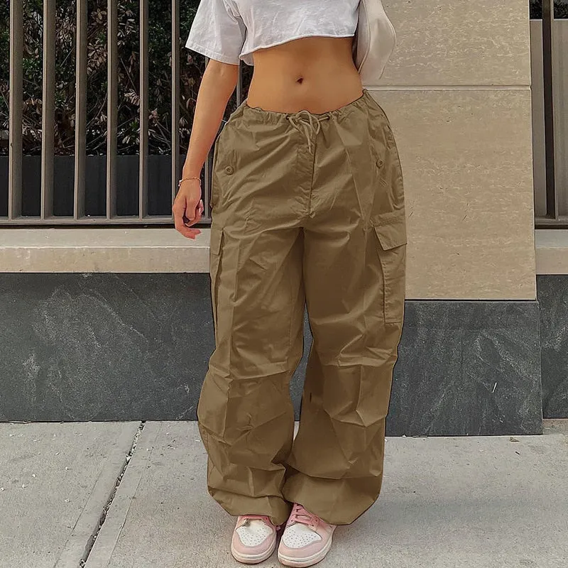 CityHottie - Y2K Clothing Oversized Plus Size Low Waist Parachute Loose Baggy Sweatpants Trousers Women Jogger Cargo Pants Streetwear Outfits