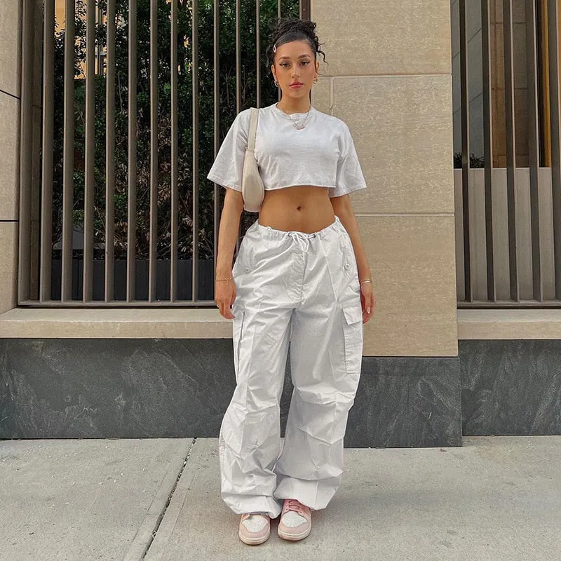 CityHottie - Y2K Clothing Oversized Plus Size Low Waist Parachute Loose Baggy Sweatpants Trousers Women Jogger Cargo Pants Streetwear Outfits