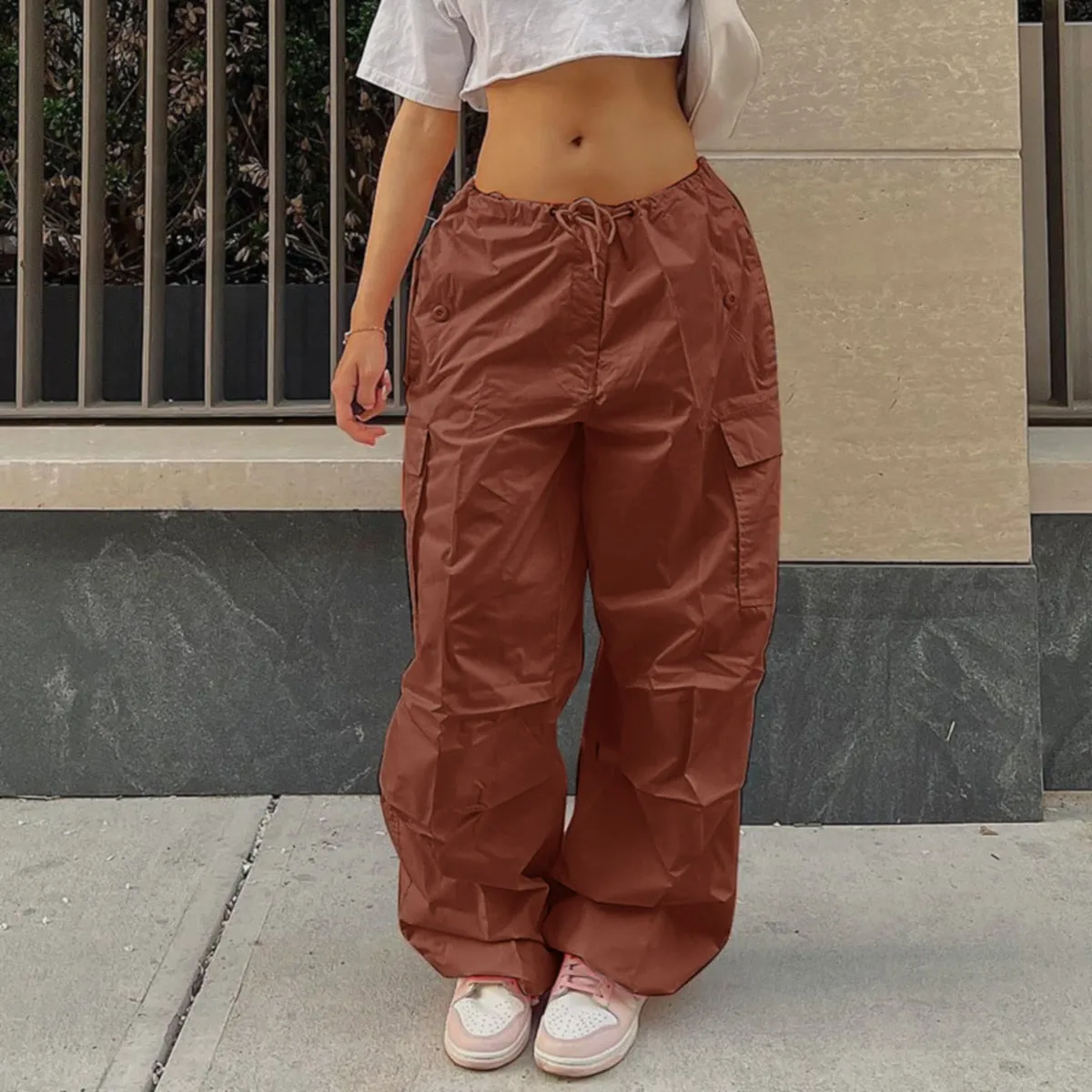 CityHottie - Y2K Clothing Oversized Plus Size Low Waist Parachute Loose Baggy Sweatpants Trousers Women Jogger Cargo Pants Streetwear Outfits