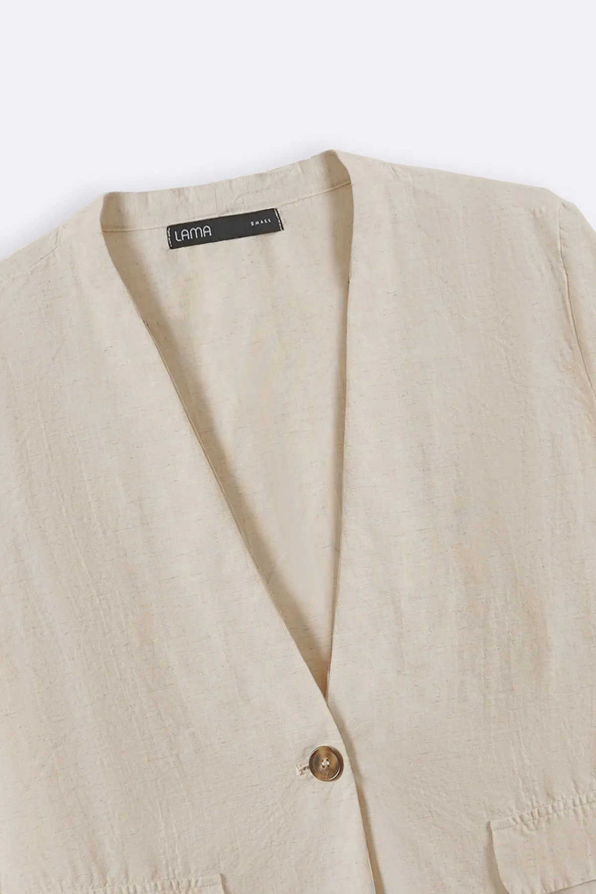 COLLARLESS LINEN BLAZER