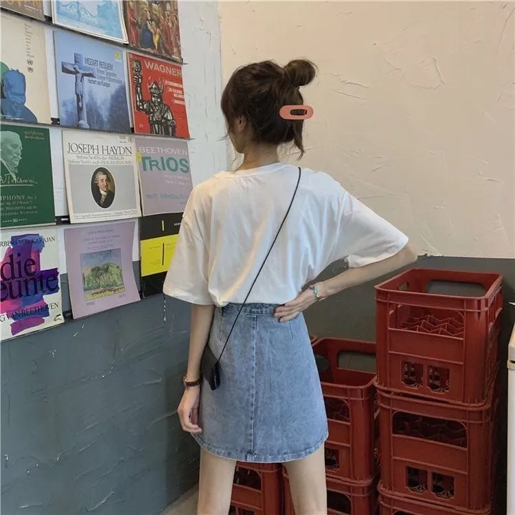 Colorful Button Denim Skirt