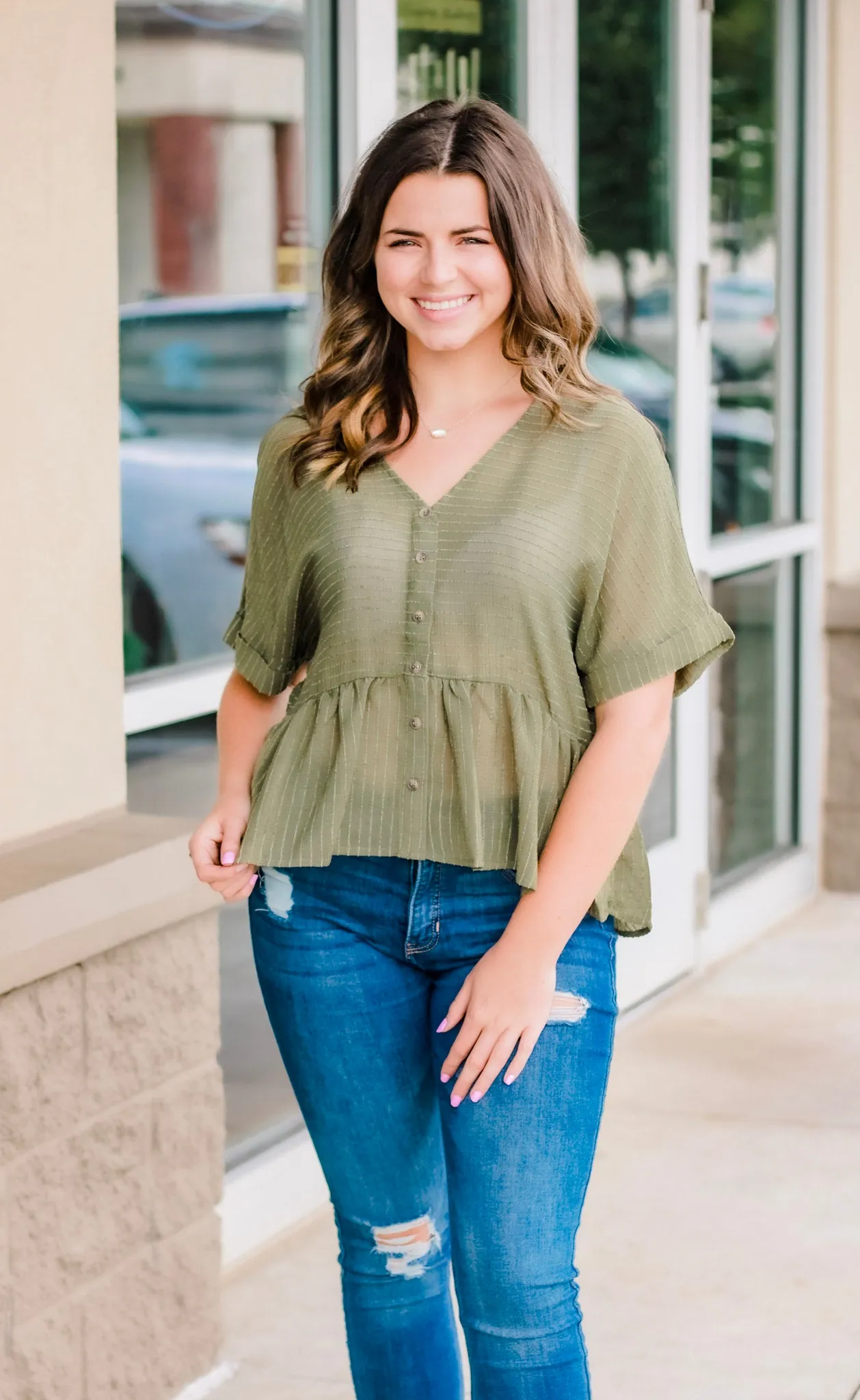 Colors of Autumn Babydoll Top in Olive