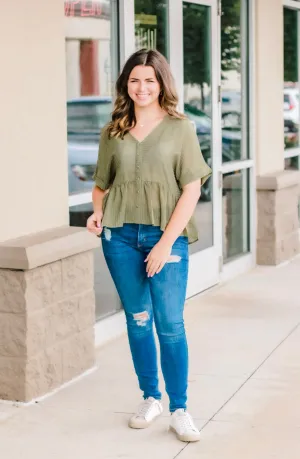 Colors of Autumn Babydoll Top in Olive