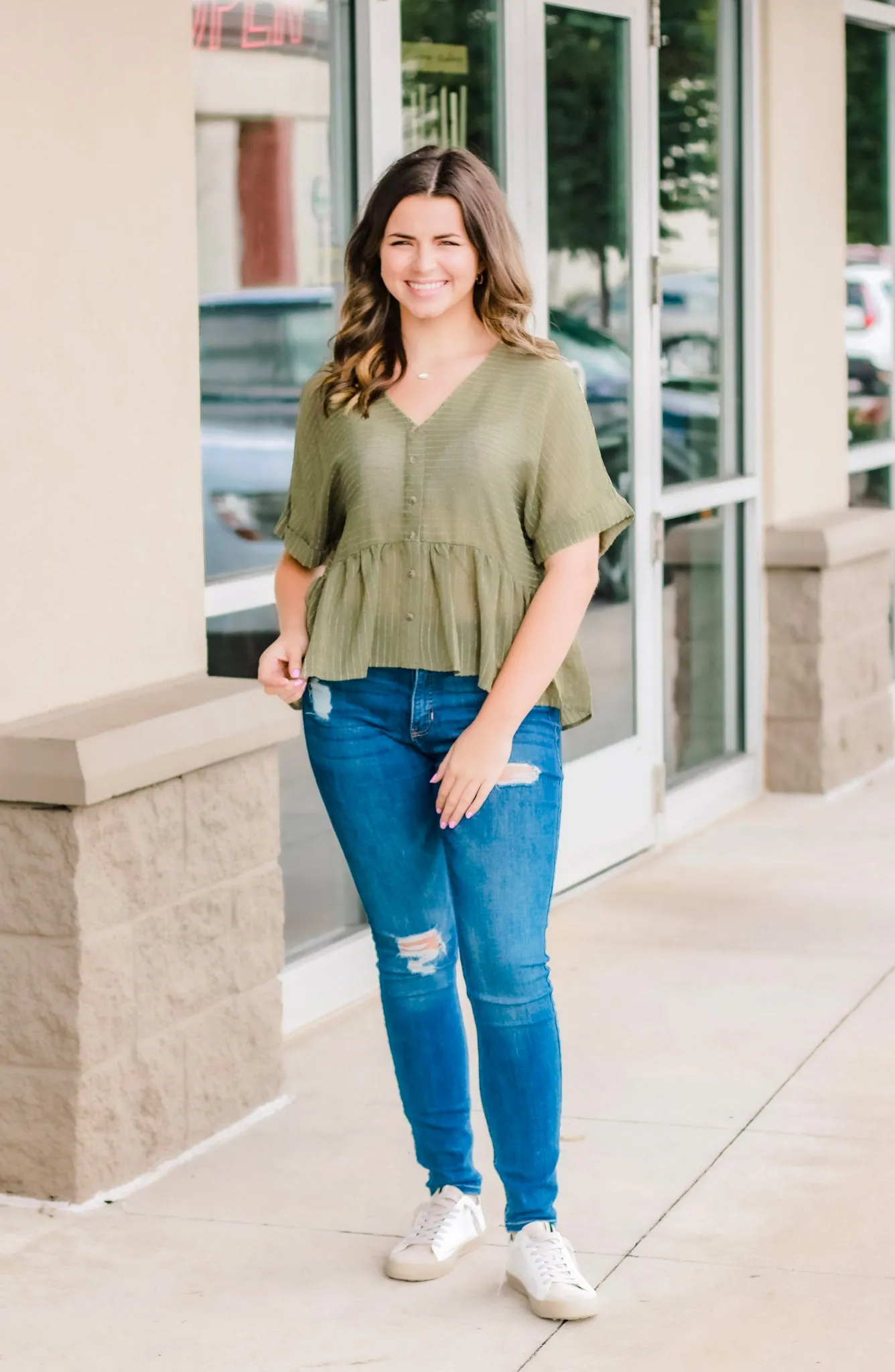 Colors of Autumn Babydoll Top in Olive
