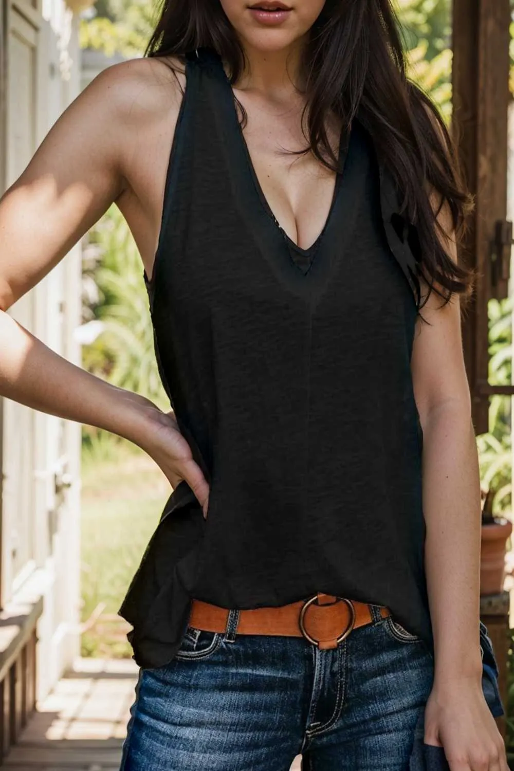 comfort sleeveless v neck tank top in solid colors