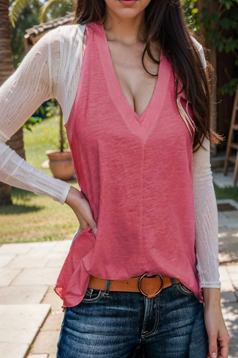 comfort sleeveless v neck tank top in solid colors