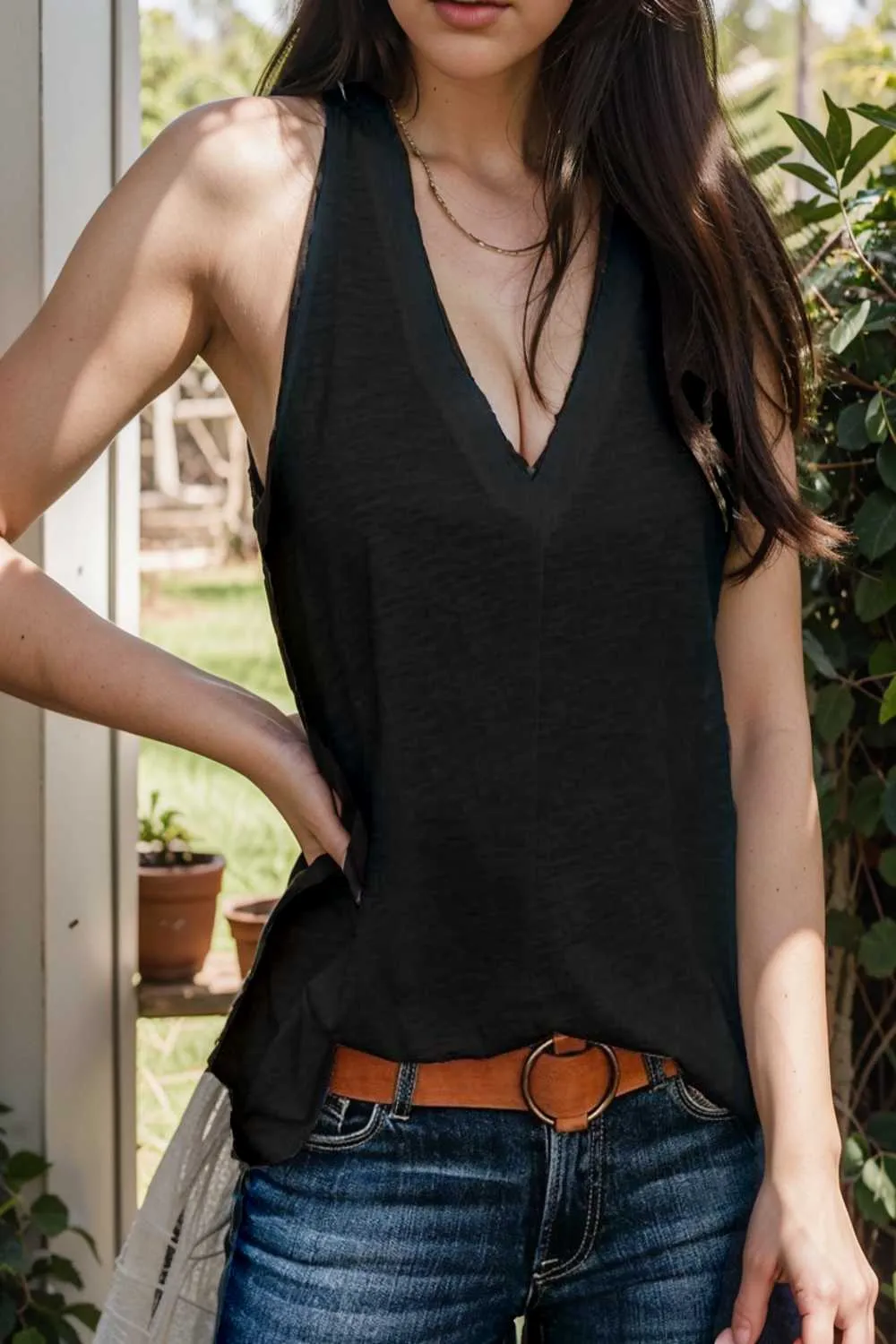 comfort sleeveless v neck tank top in solid colors